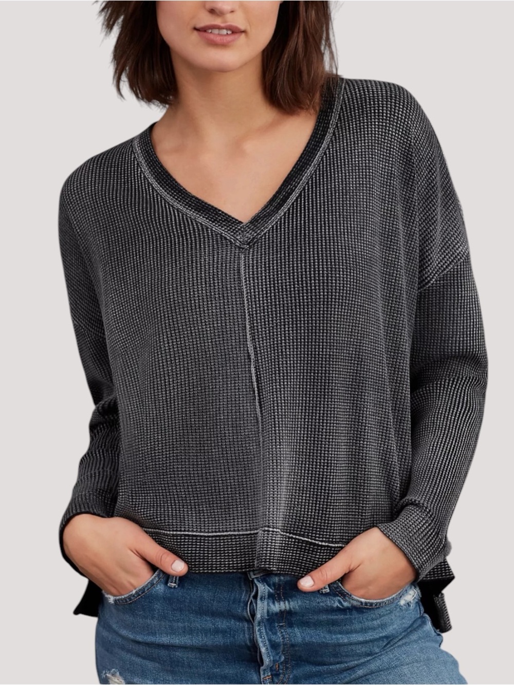 Anthropologie Pilcro Moira Pullover Top Women’s Large Gray Waffle Relaxed Shirt